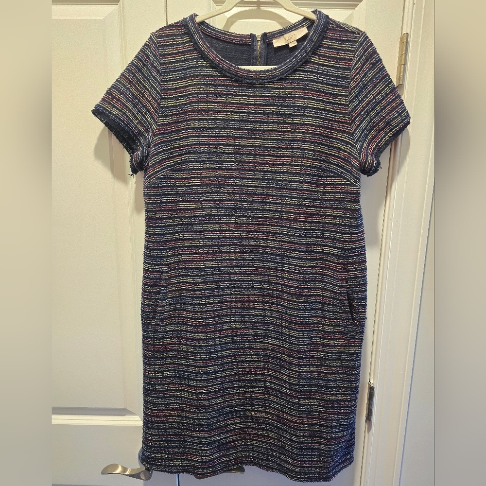 Loft Black Tweed Pocket Shift Dress Size 14